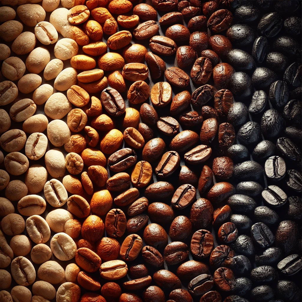 A-detailed-image-of-different-coffee-beans-on-a-spectrum-from-light-to-dark-roast